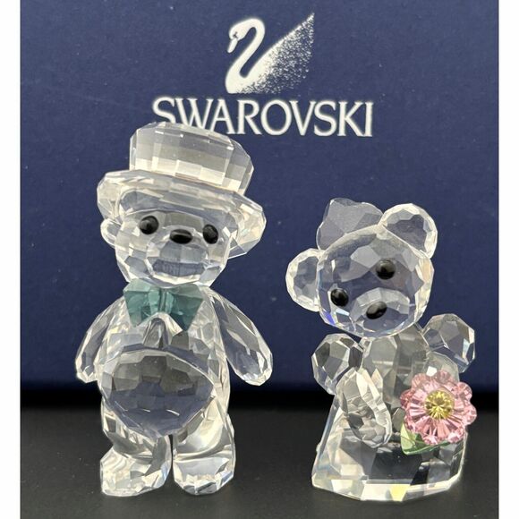 Swarovski Austria Crystal Kris Bear Bride Groom Figurine Wedding Anniversary Box